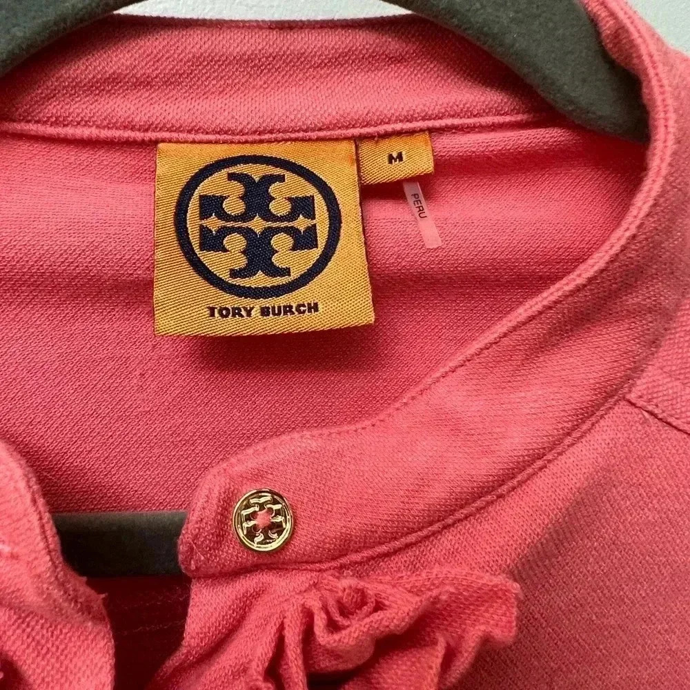 Tory Burch ruffle button long sleeve top Romilly pink coral salmon medium - Picture 10 of 13